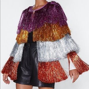 Nasty Gal Party Crashers Tinsel Fringe Jacket Uk10